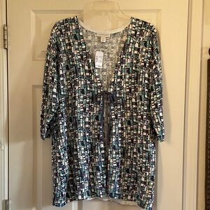 Christopher & Banks Geometric Blue and White Blouse